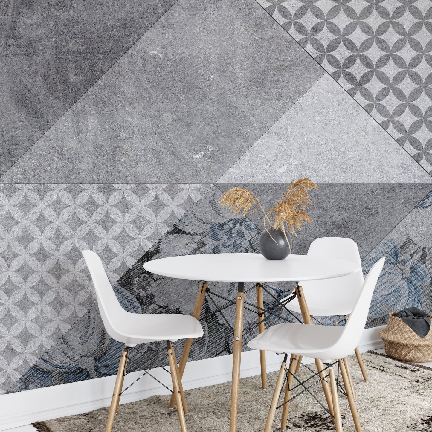 Gray Colored Geometric Flowers Wallpaper Murals