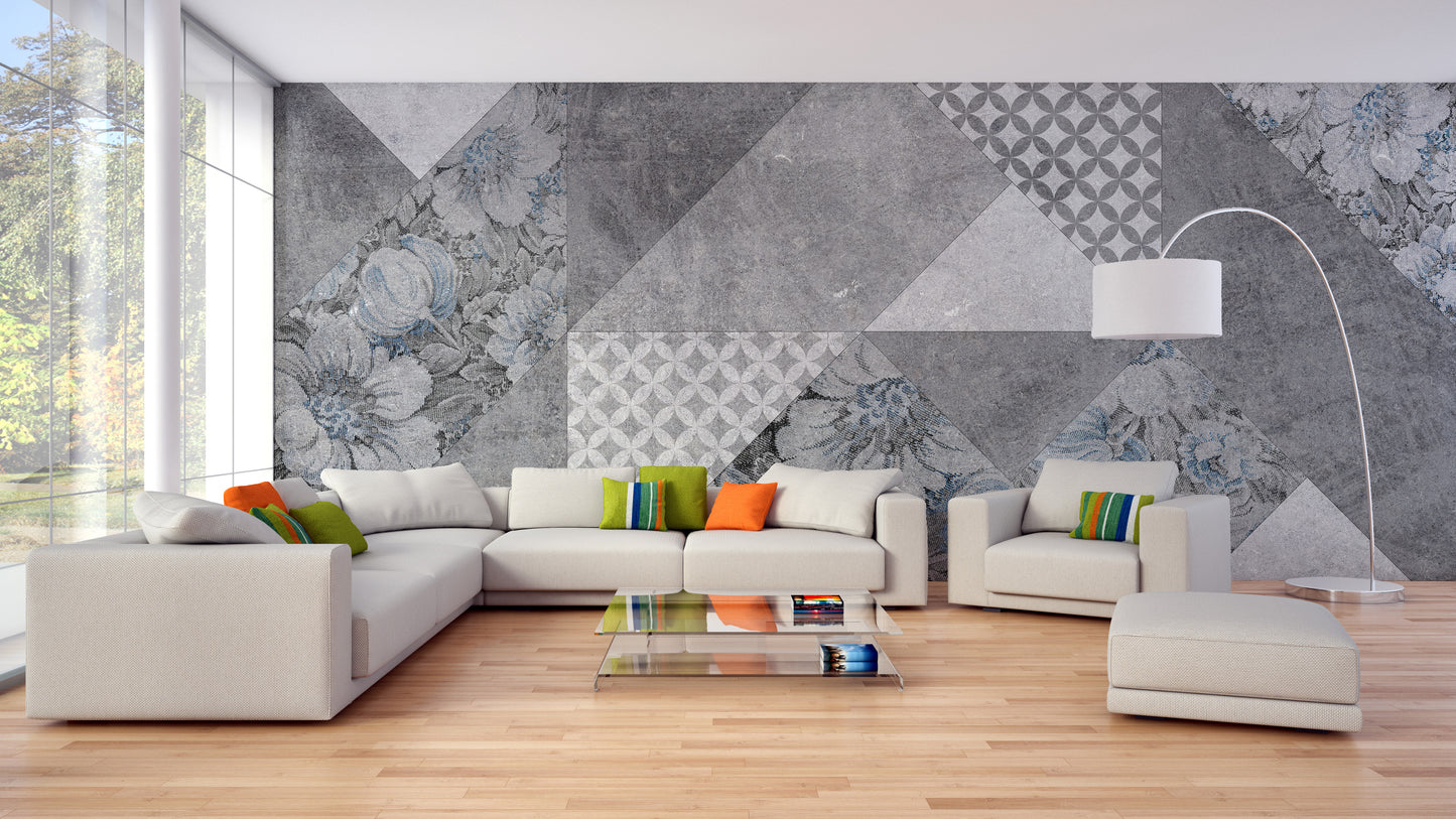 Gray Colored Geometric Flowers Wallpaper Murals