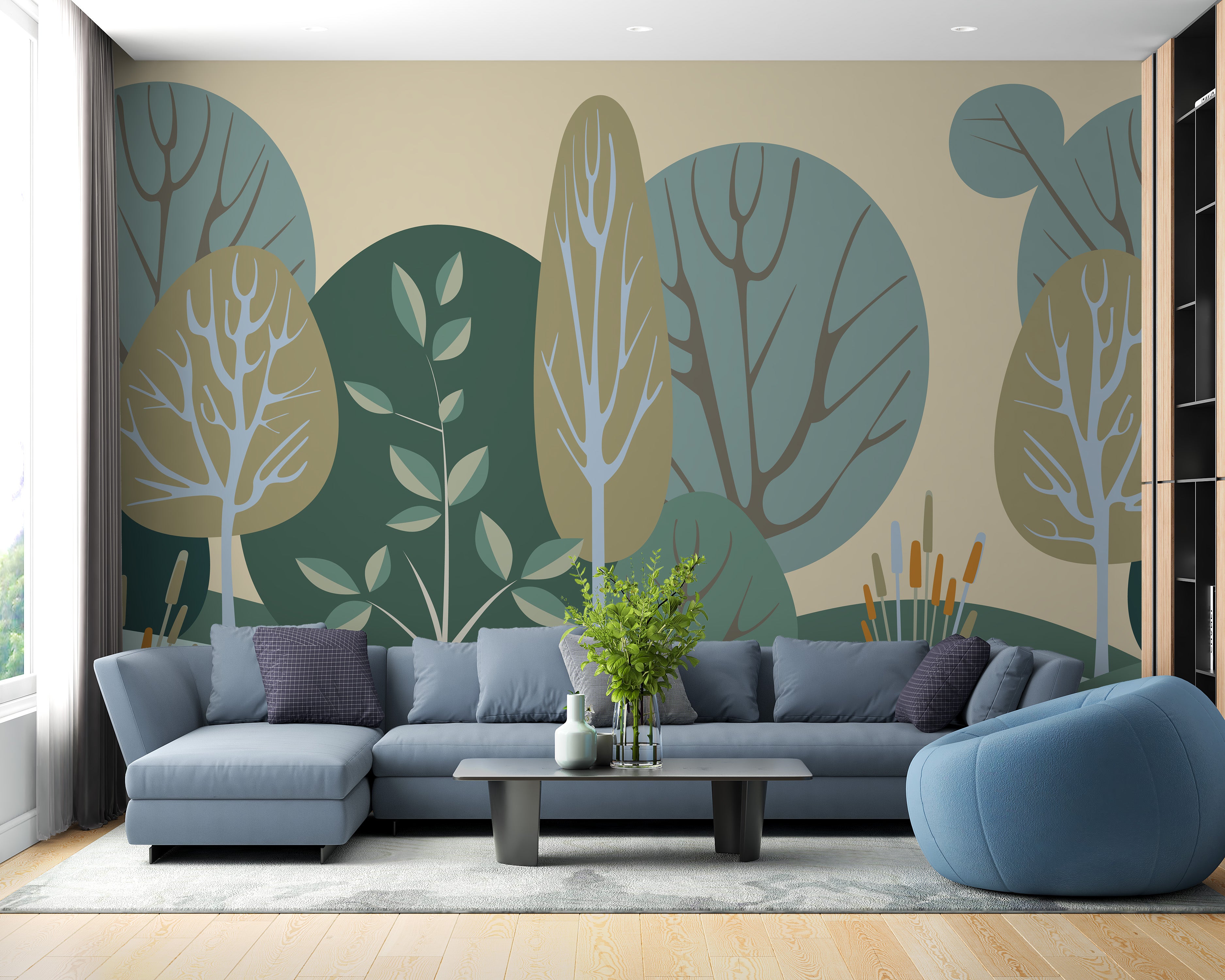 Artistic green tree mural for walls
