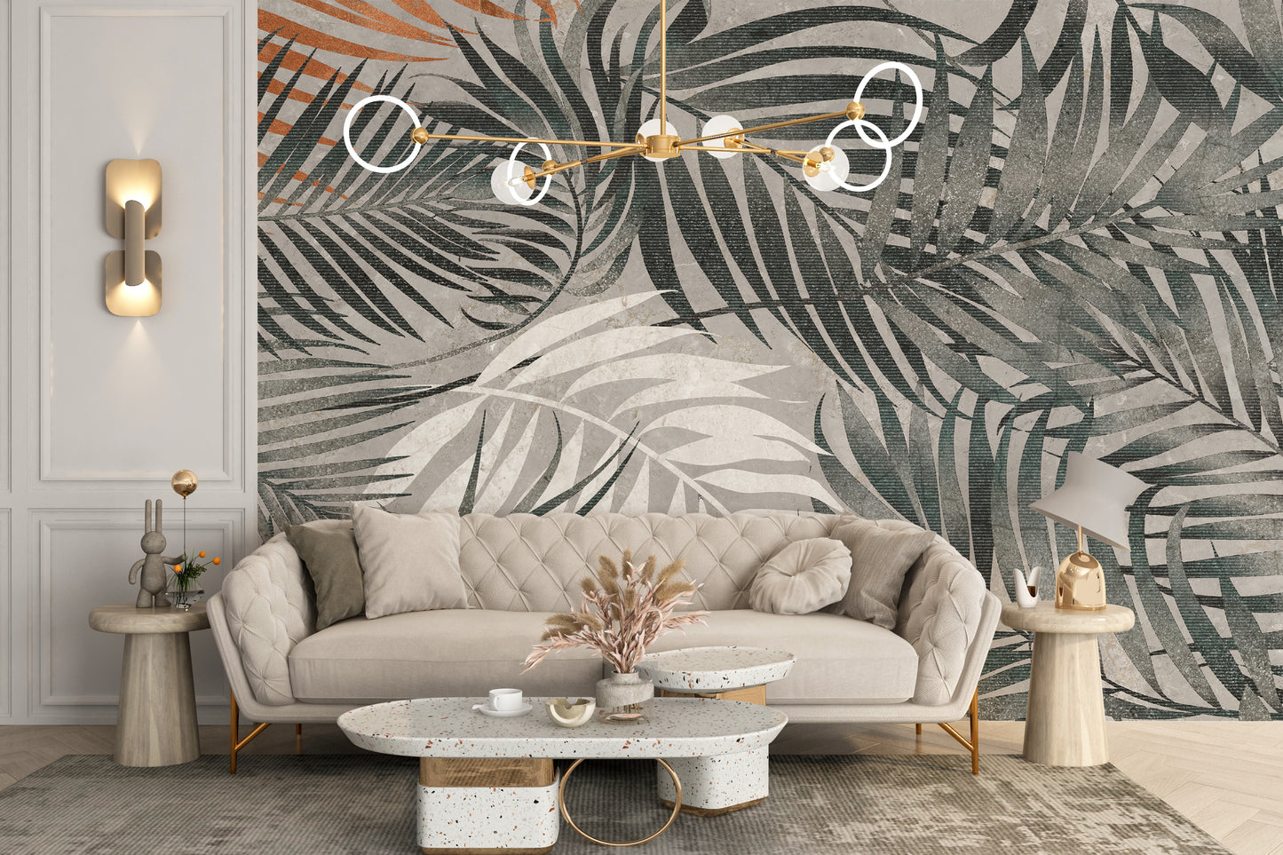 Grey Tropical Leaves Wallpaper Mural