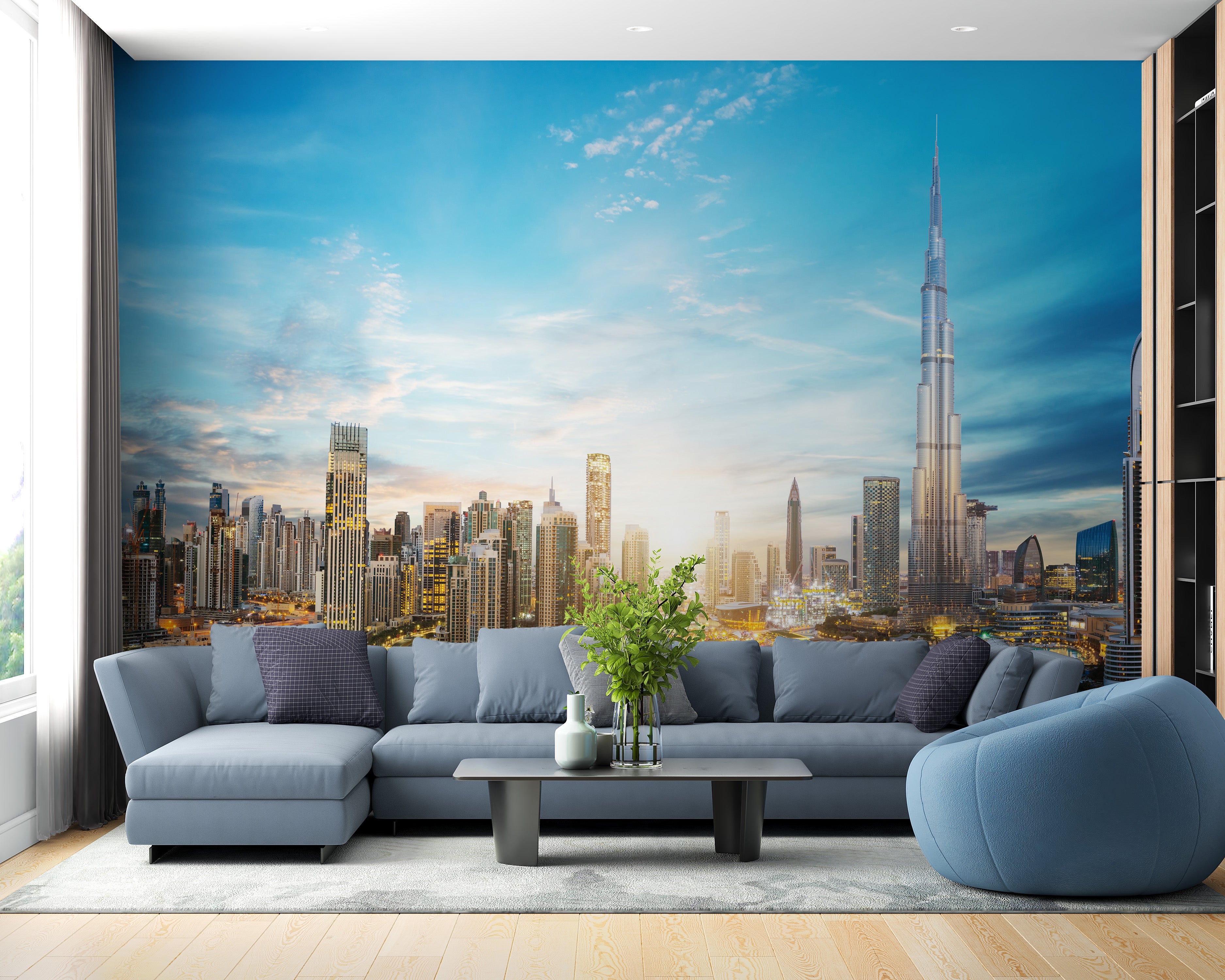 Dubai skyline panoramic wallpaper mural design