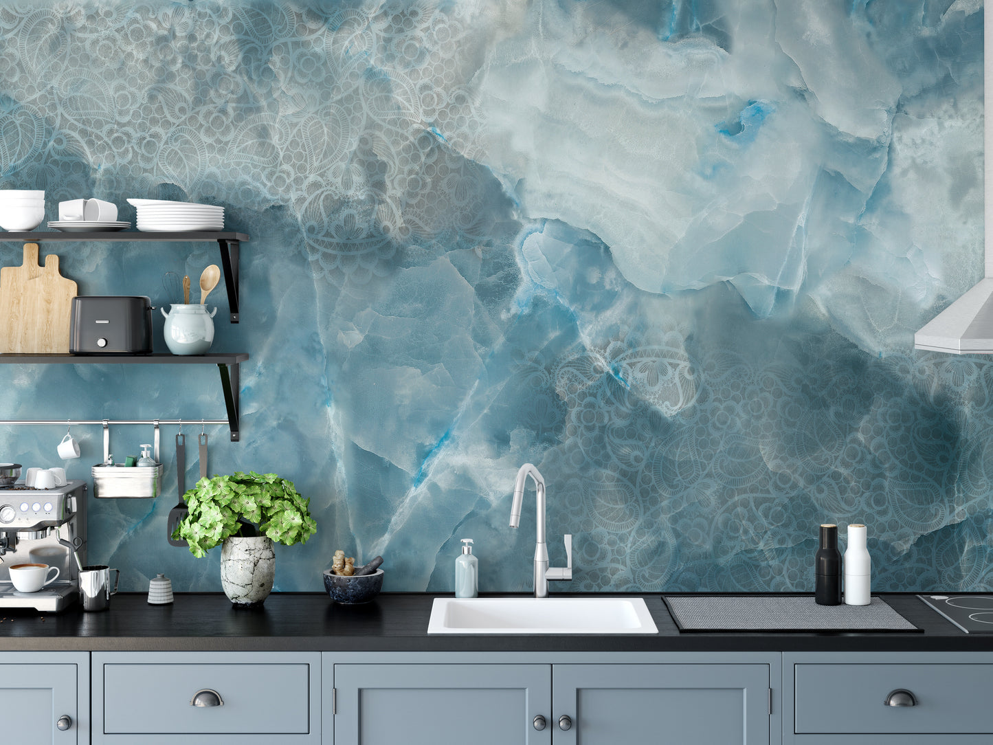 Aqua stone cracked texture wallpaper mural