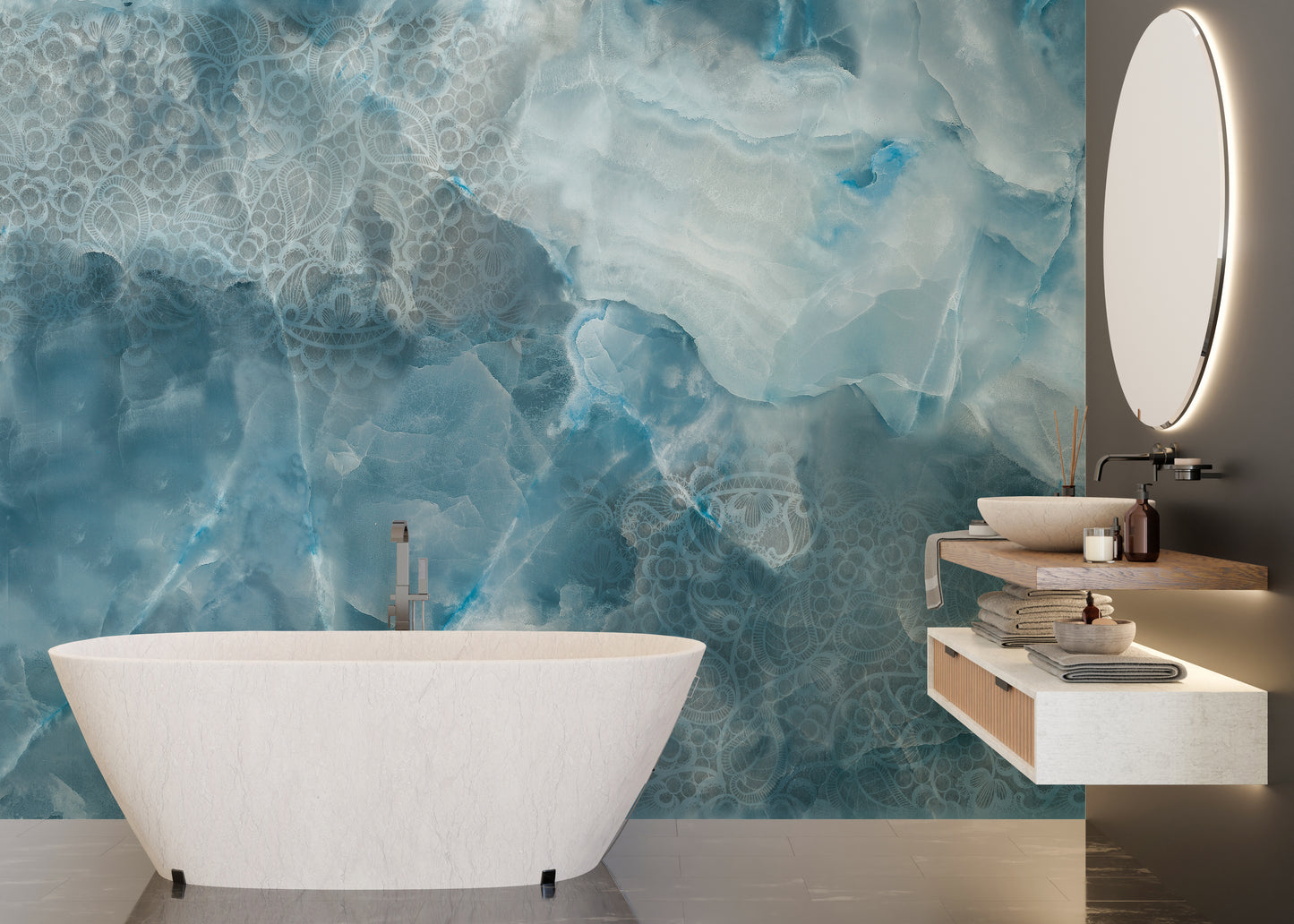 Aqua Stone Cracked Texture Wallpaper Mural