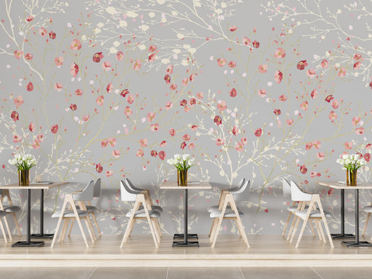 White and Red Flower wallpaper Mural