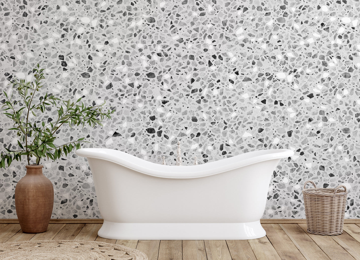 Gray terrazzo stone pattern wallpaper design