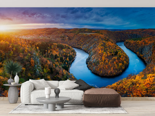 Vltava River Autumn Forest Wallpaper Mural