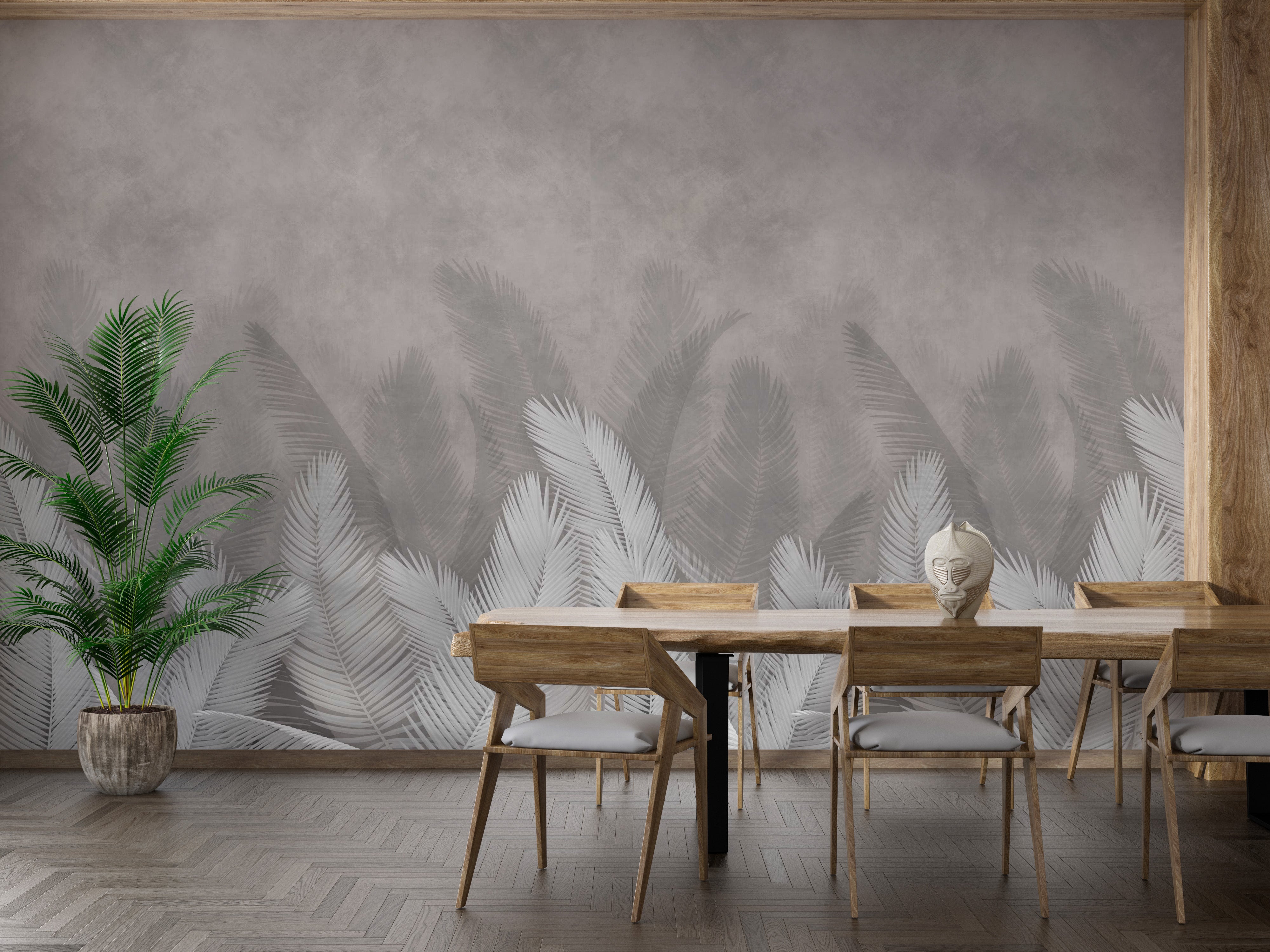 Palm leaves with gray color wallpaper