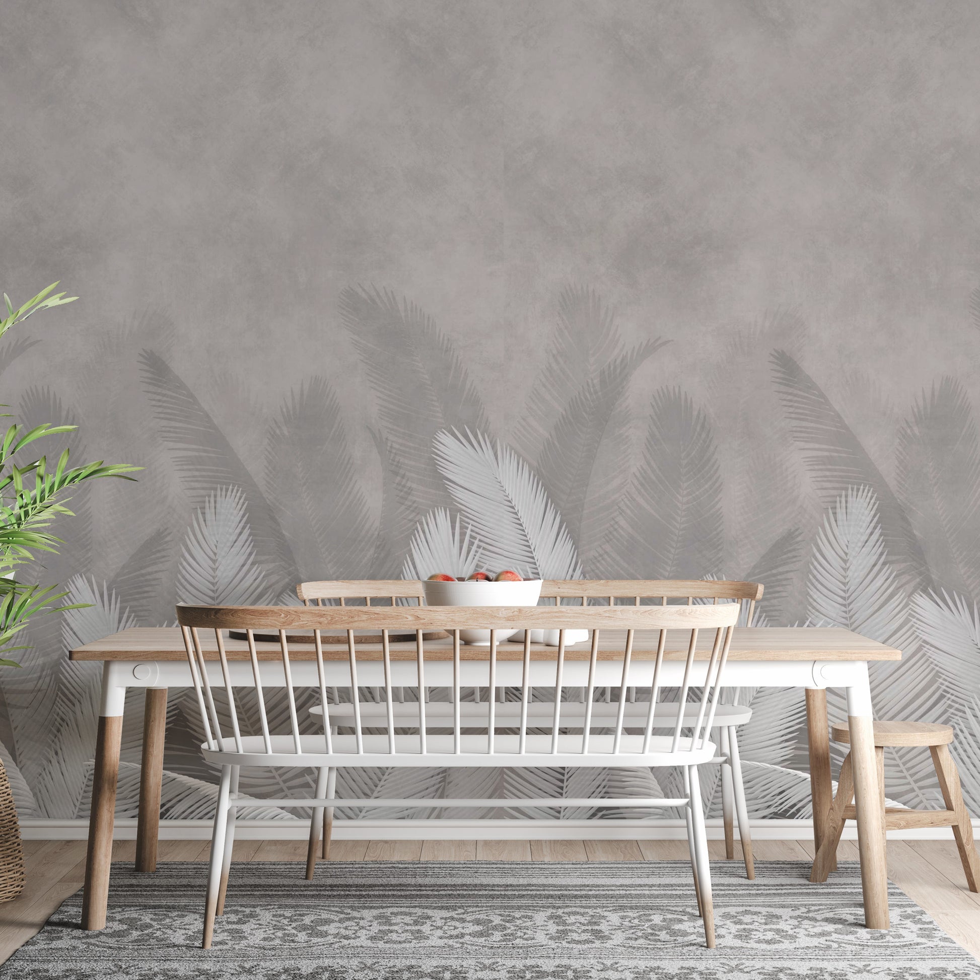 Soft gray and palm leaves wallpaper for rooms