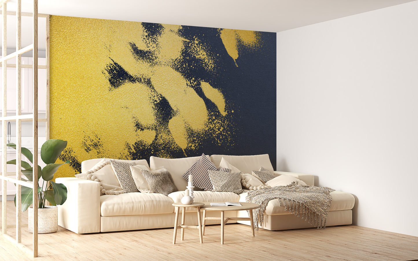 Golden Colour Brush Strokes Wallpaper Mural