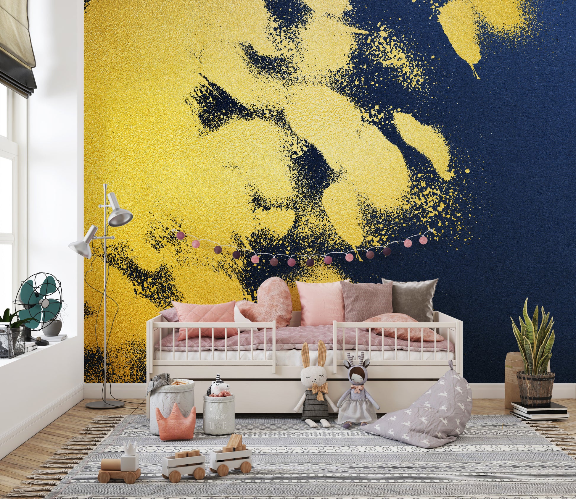 Golden brush strokes mural for modern walls