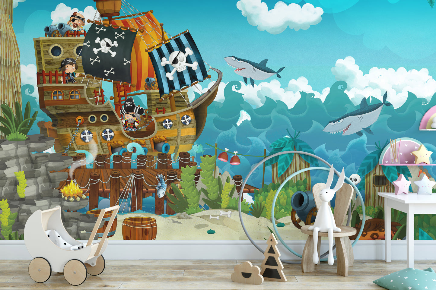 Pirates On The Sea Kids Wallpaper Mural - Giffywalls