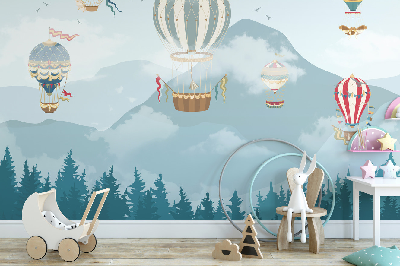 Jolly Hot Air Balloons Kids Room Wallpaper Mural