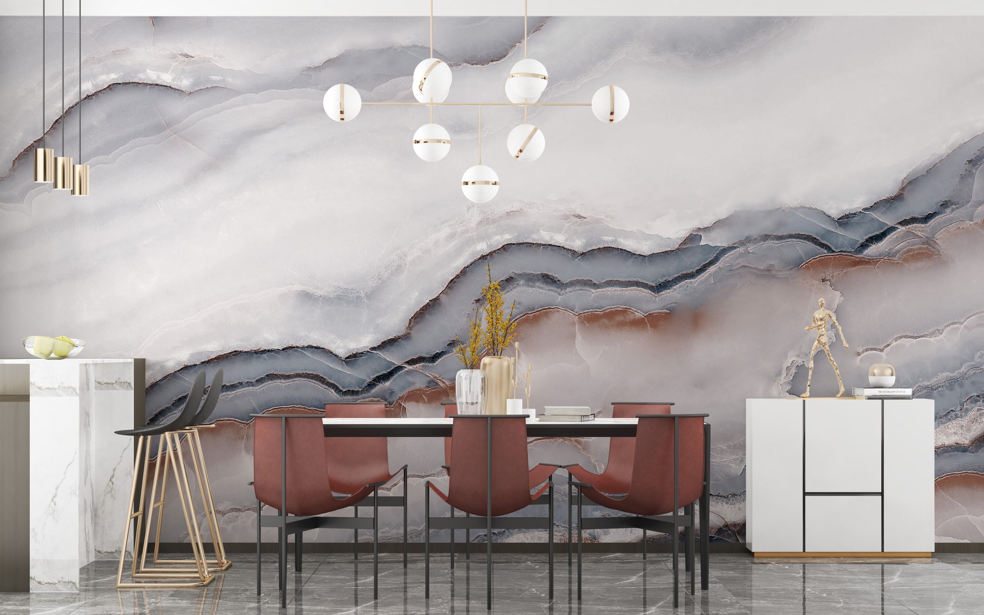 Striking white clouded marble wallpaper mural