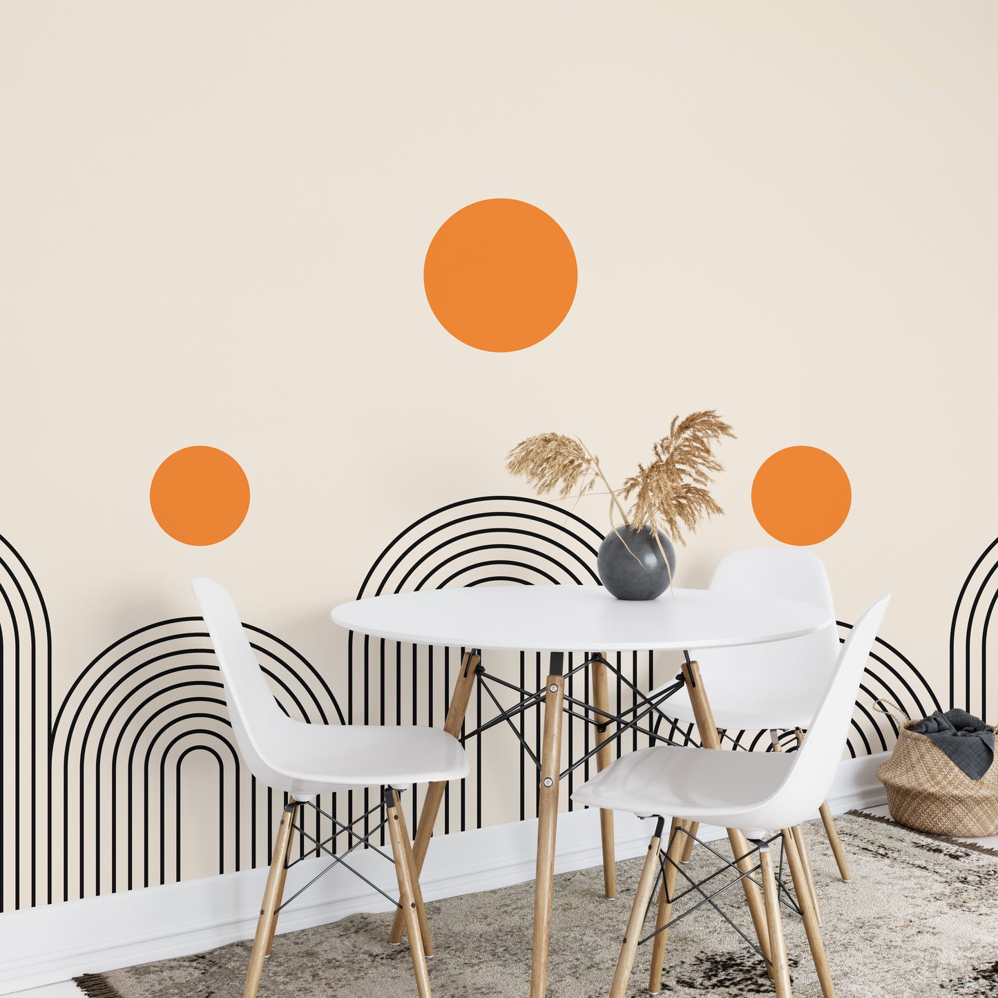 Geometric boho wallpaper mural with line art