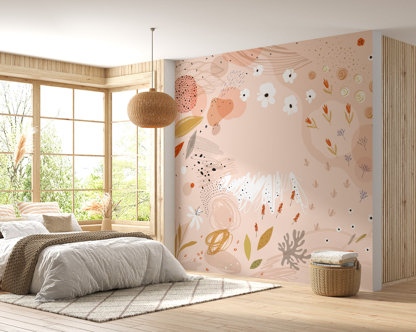 Trendy Abstract Floral Art Wallpaper Mural