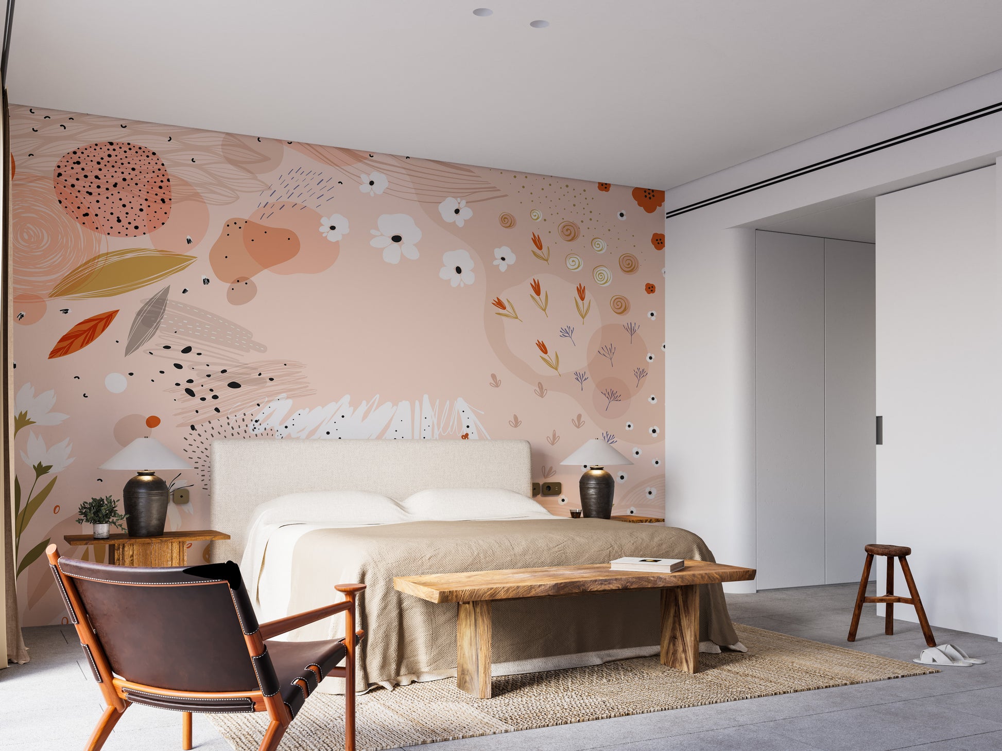 Modern trendy floral art wallpaper mural