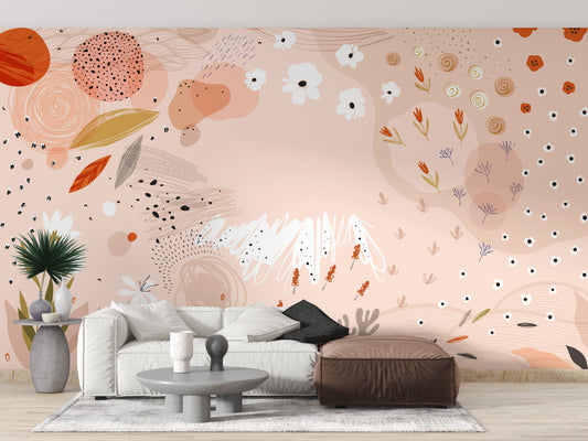 Trendy Abstract Floral Art Wallpaper Mural