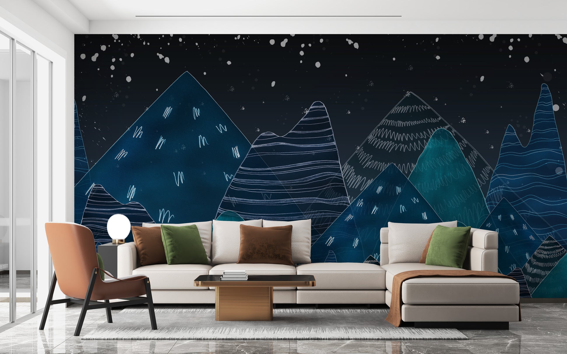 Deep night lofty hills landscape kids wall mural