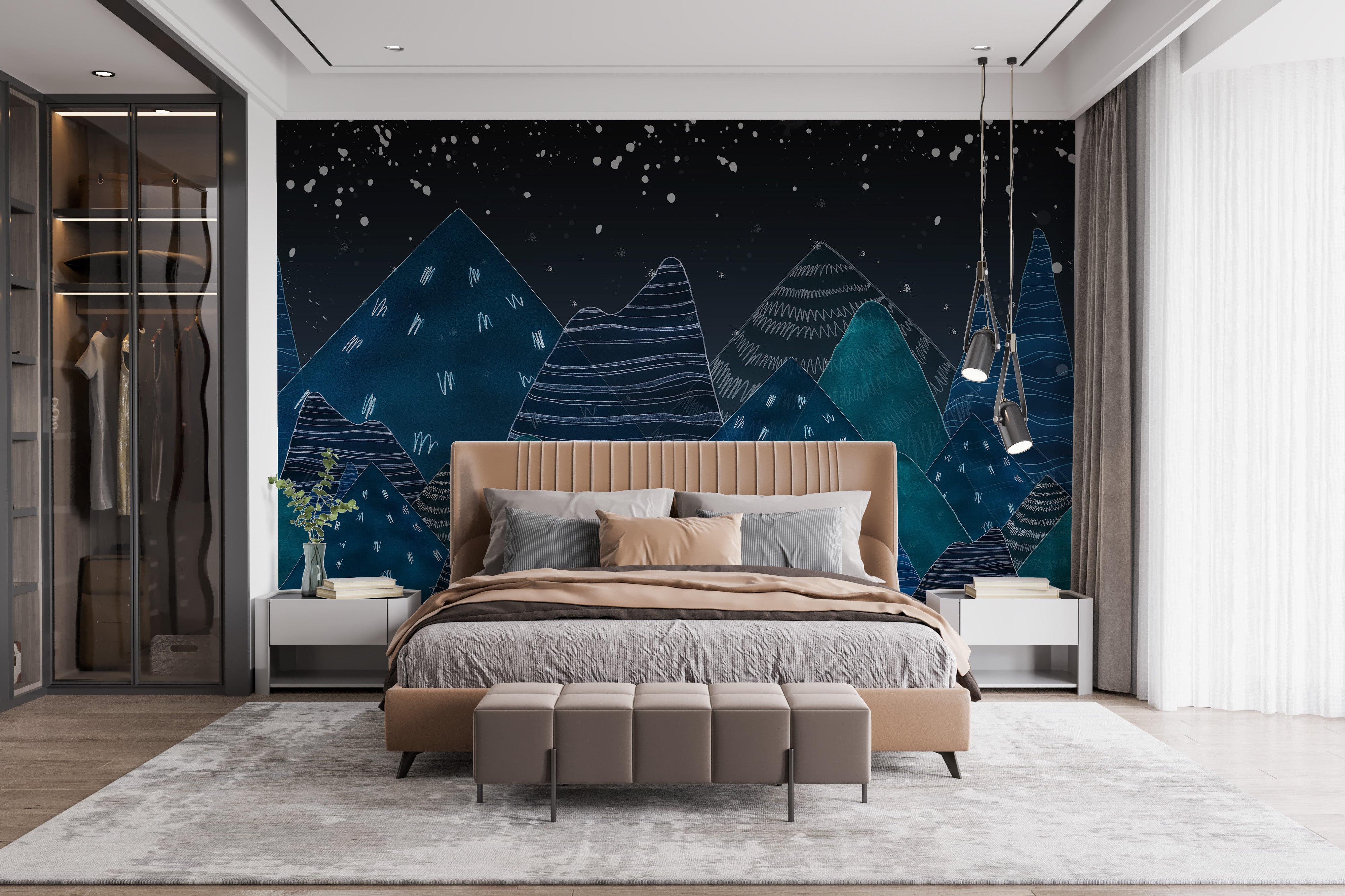 Deep Night Lofty Hills Landscape Kids Wall Mural - Giffywalls