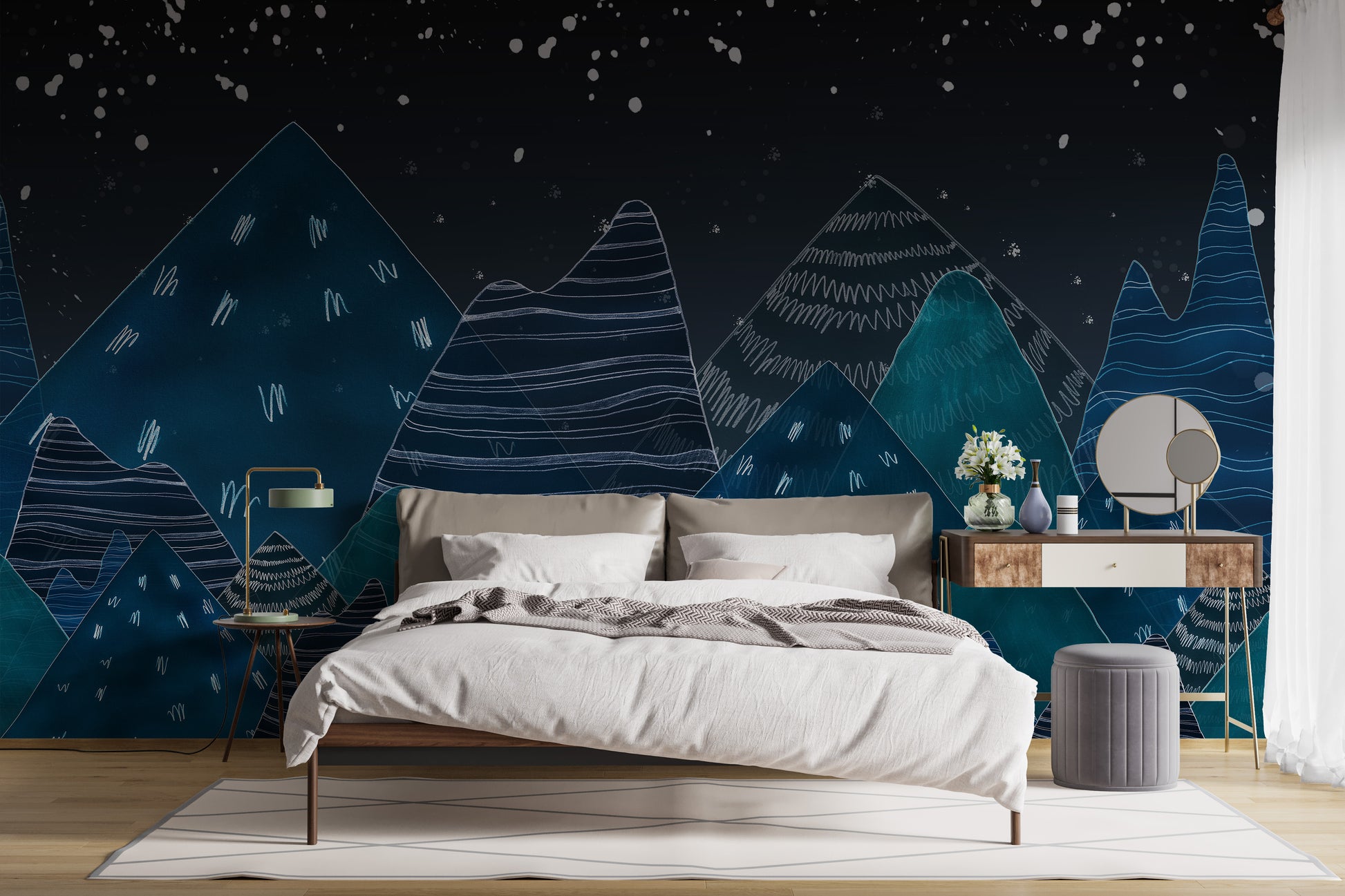 Deep Night Lofty Hills Landscape Kids Wall Mural - Giffywalls