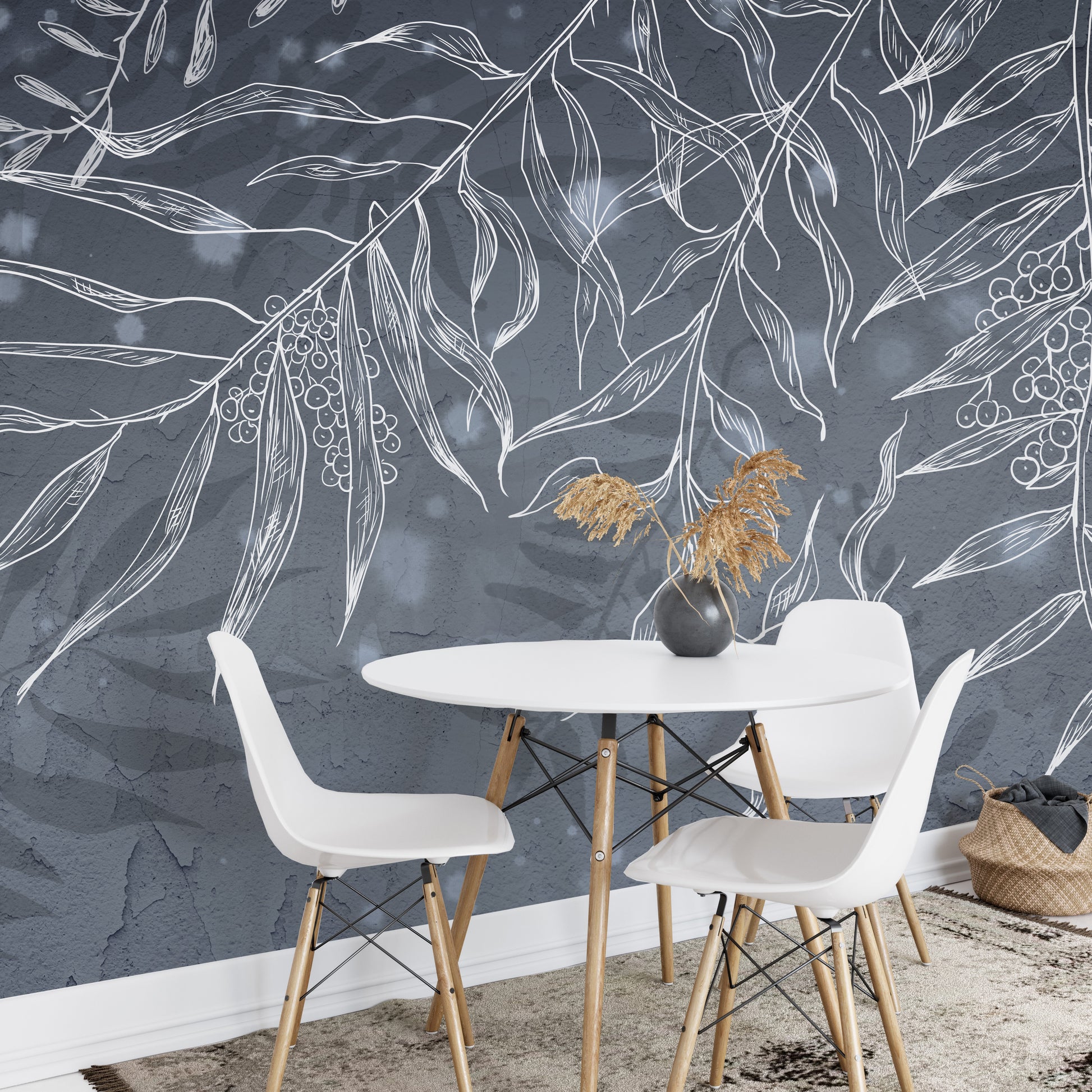 Hummingbird leaves shadow wallpaper in dark gray