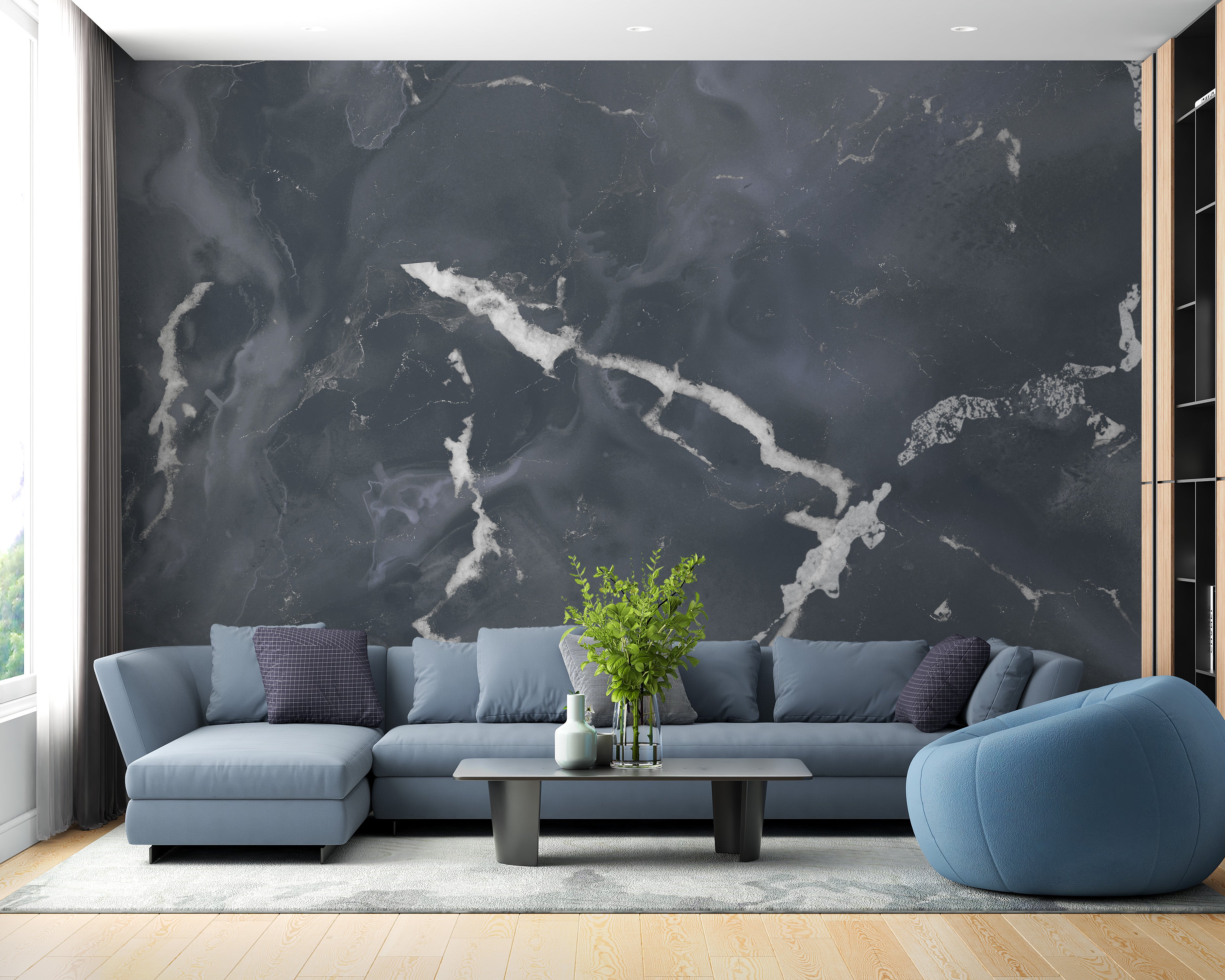 Terrazzo marble effect wallpaper mural in midnight gray