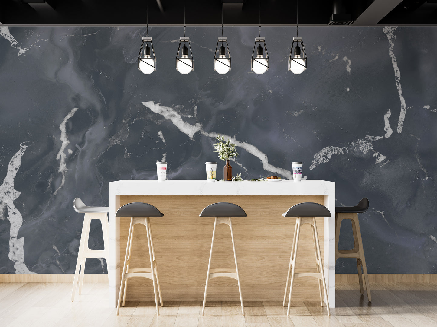 Midnight Gray Terrazzo Marble Effect Wallpaper Mural