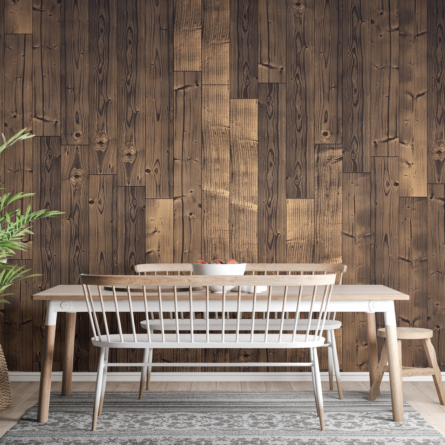 Elegant Solid Dark Brown Oak Wood Wallpaper