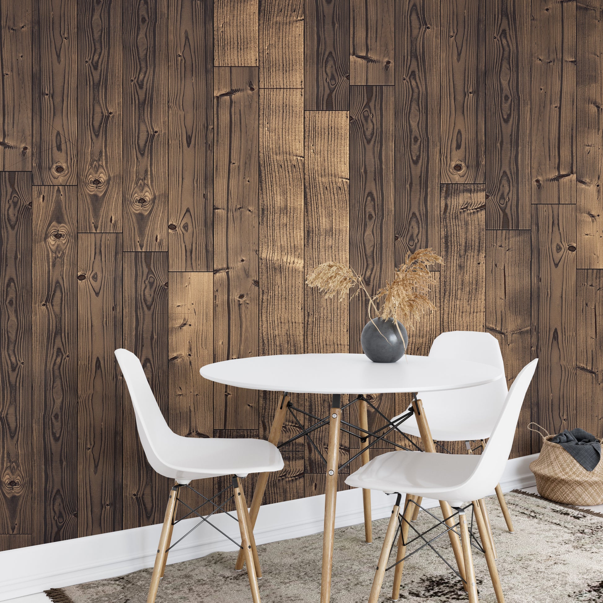 Sophisticated dark brown oak wood wallpaper mural