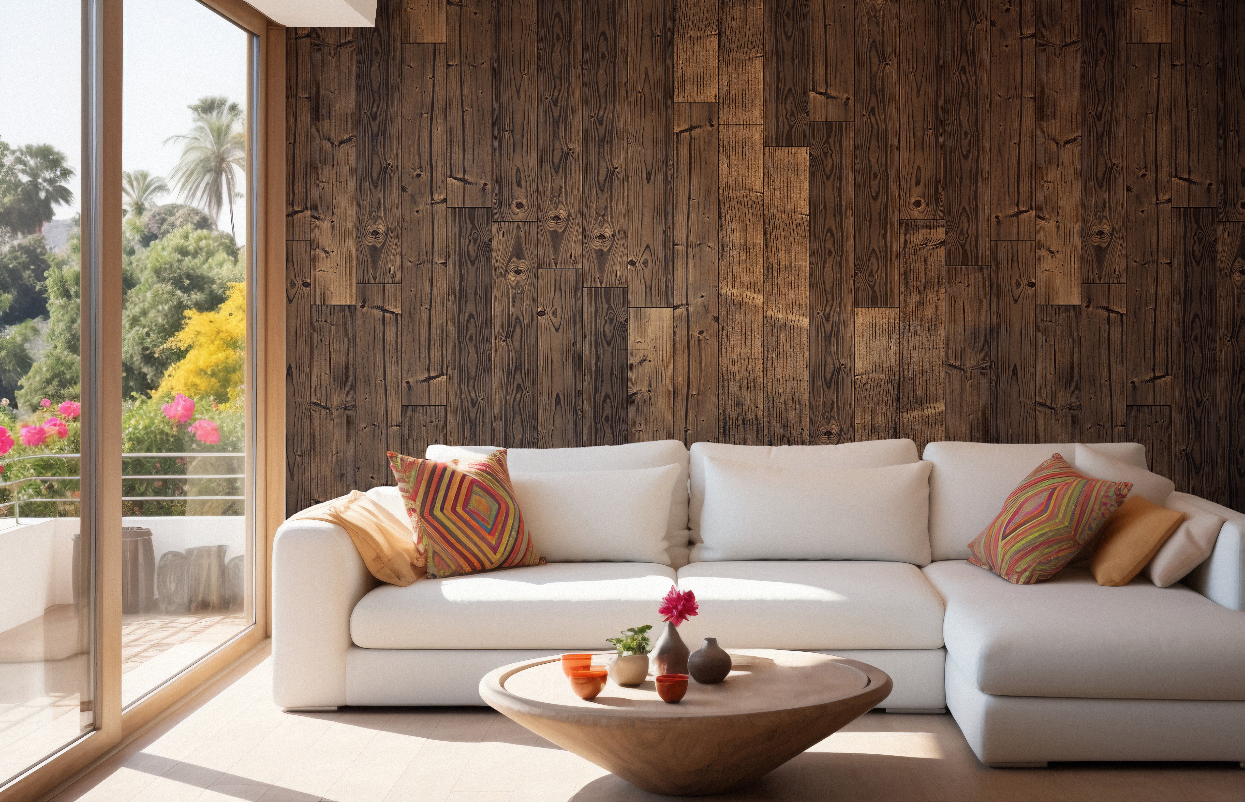 Solid dark brown oak wood wallpaper design