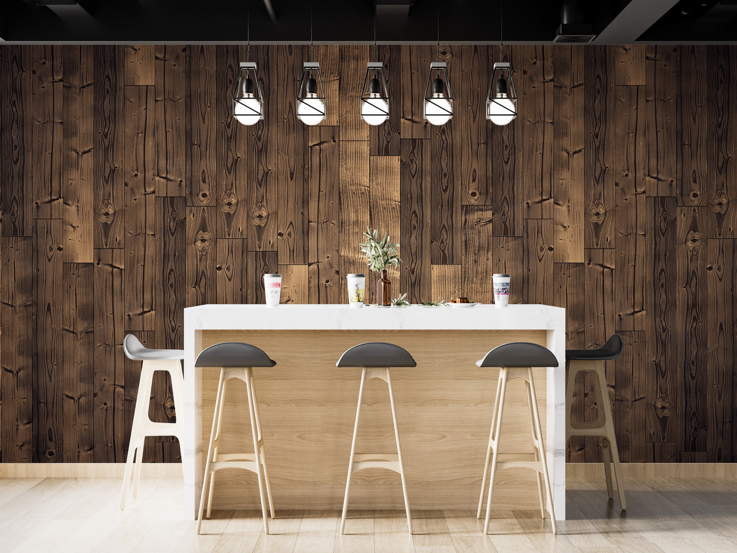 Elegant Solid Dark Brown Oak Wood Wallpaper