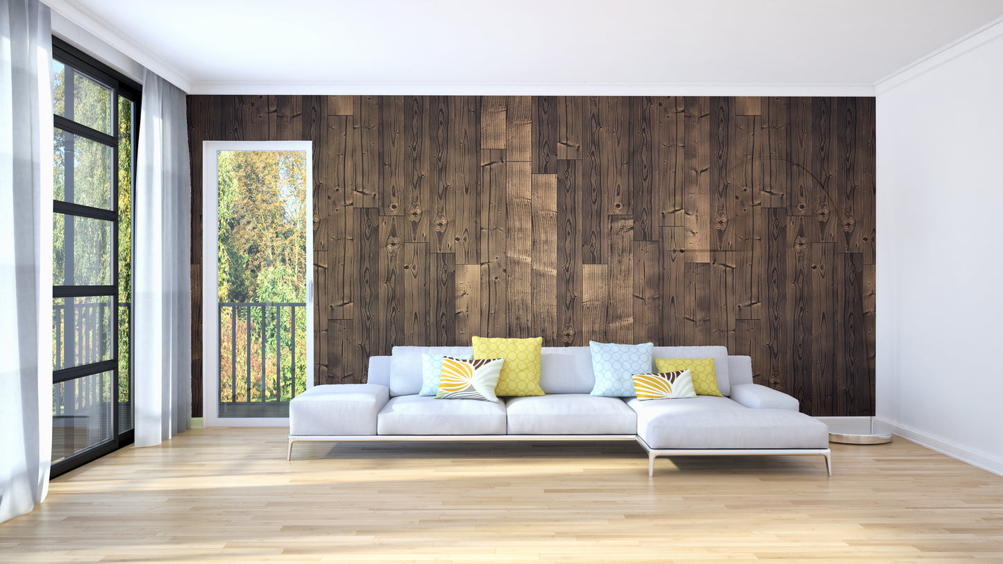 Elegant Solid Dark Brown Oak Wood Wallpaper