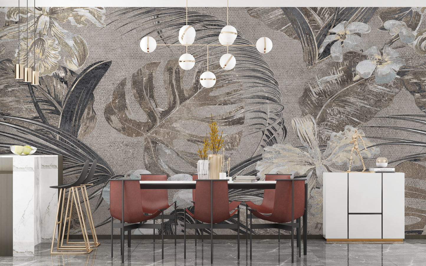 Flower and leaves Wallpaper Mural