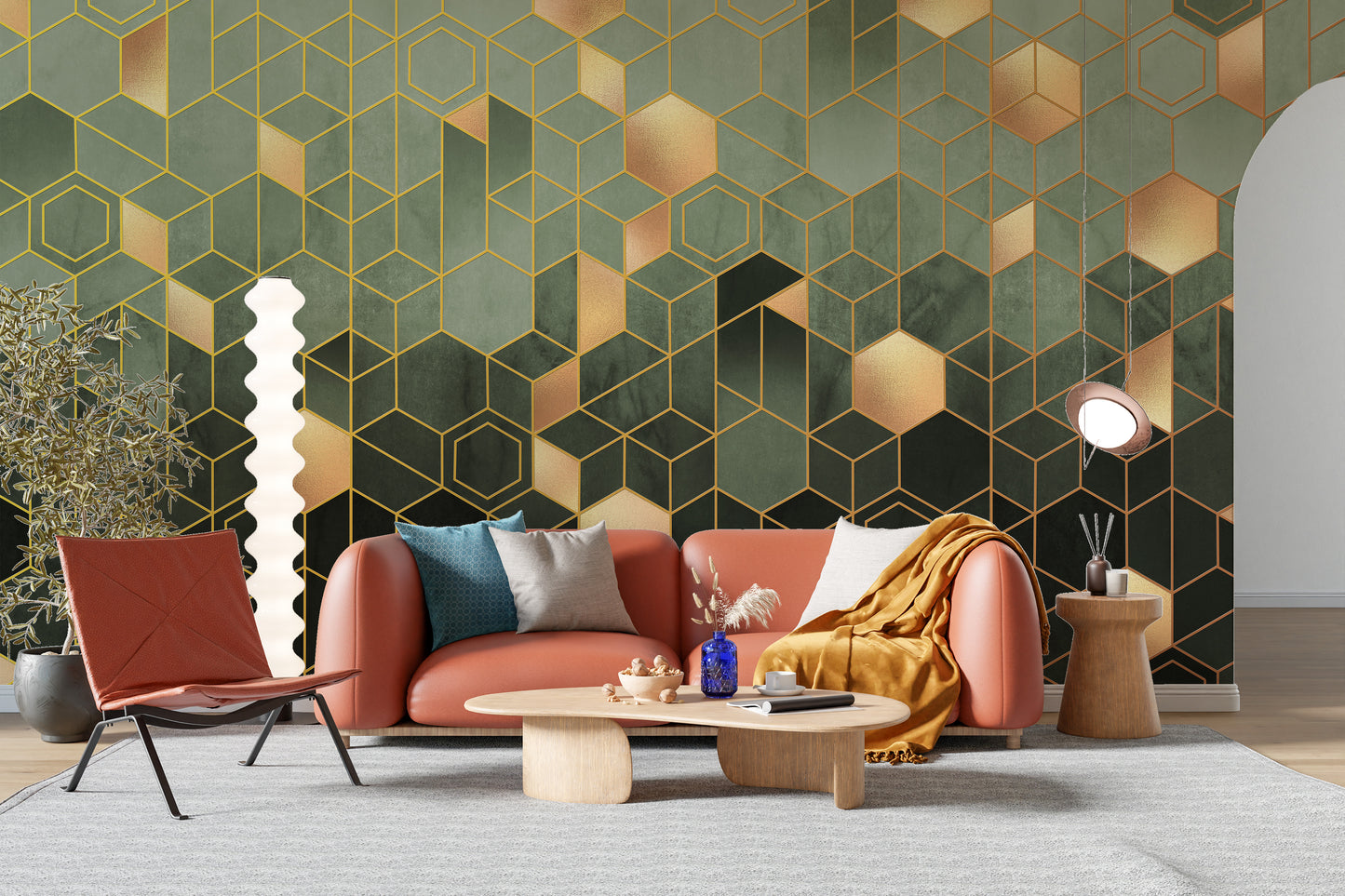 Green Geometric hexagonal Wallpaper Mural