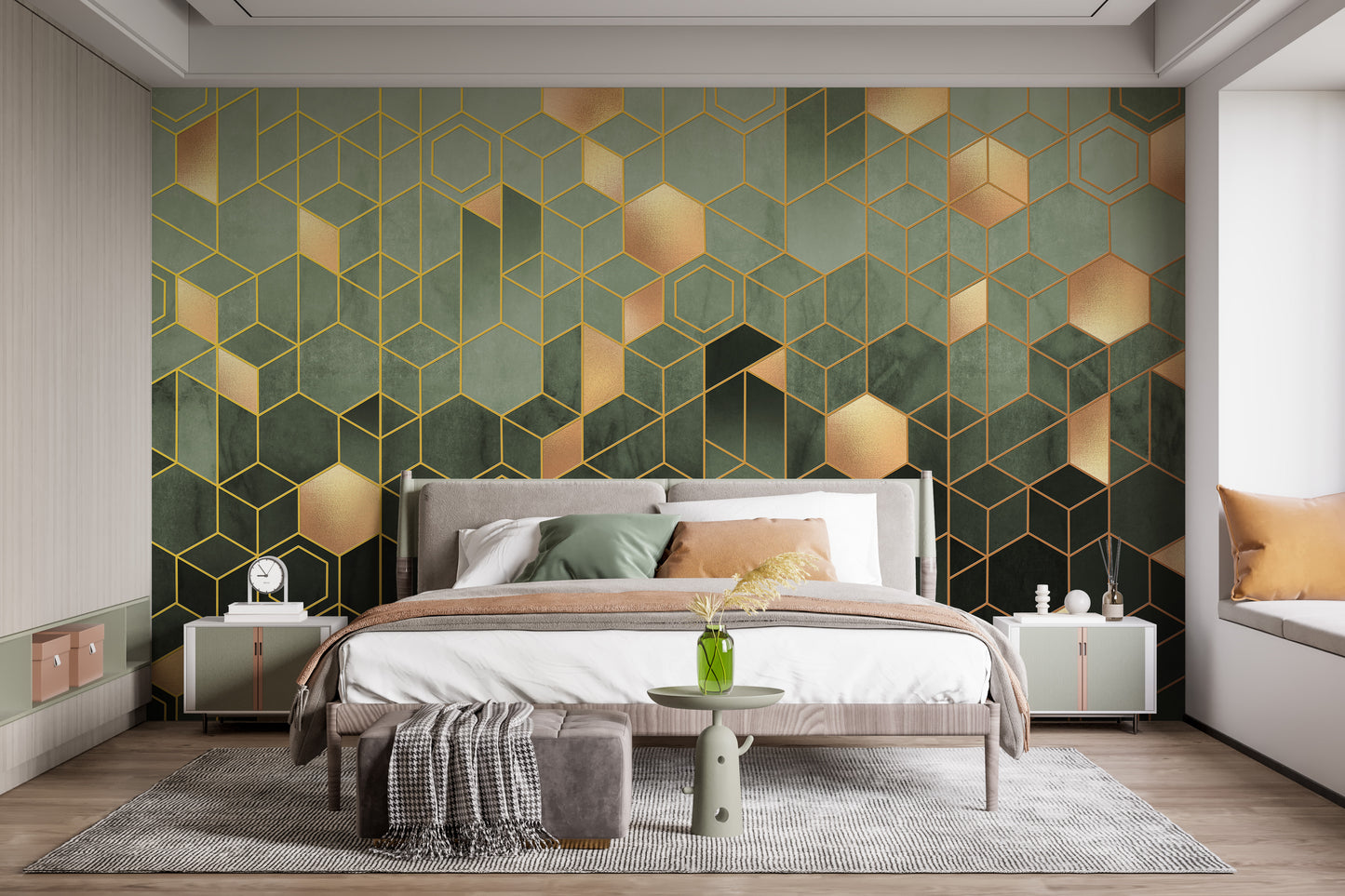 Green Geometric hexagonal Wallpaper Mural