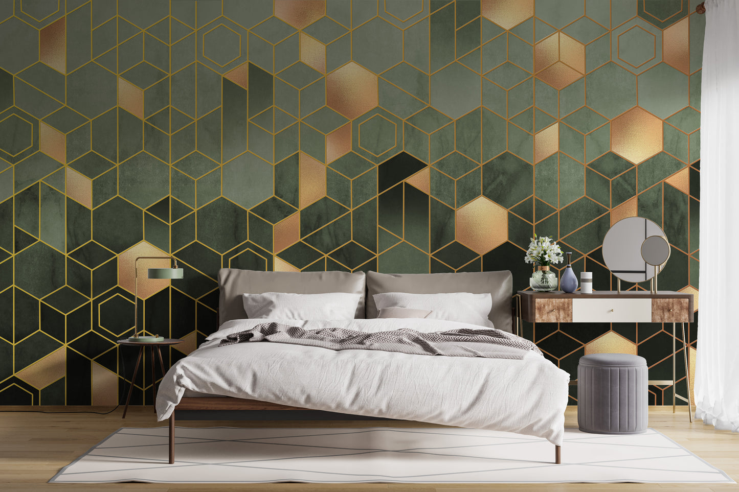 Green Geometric hexagonal Wallpaper Mural