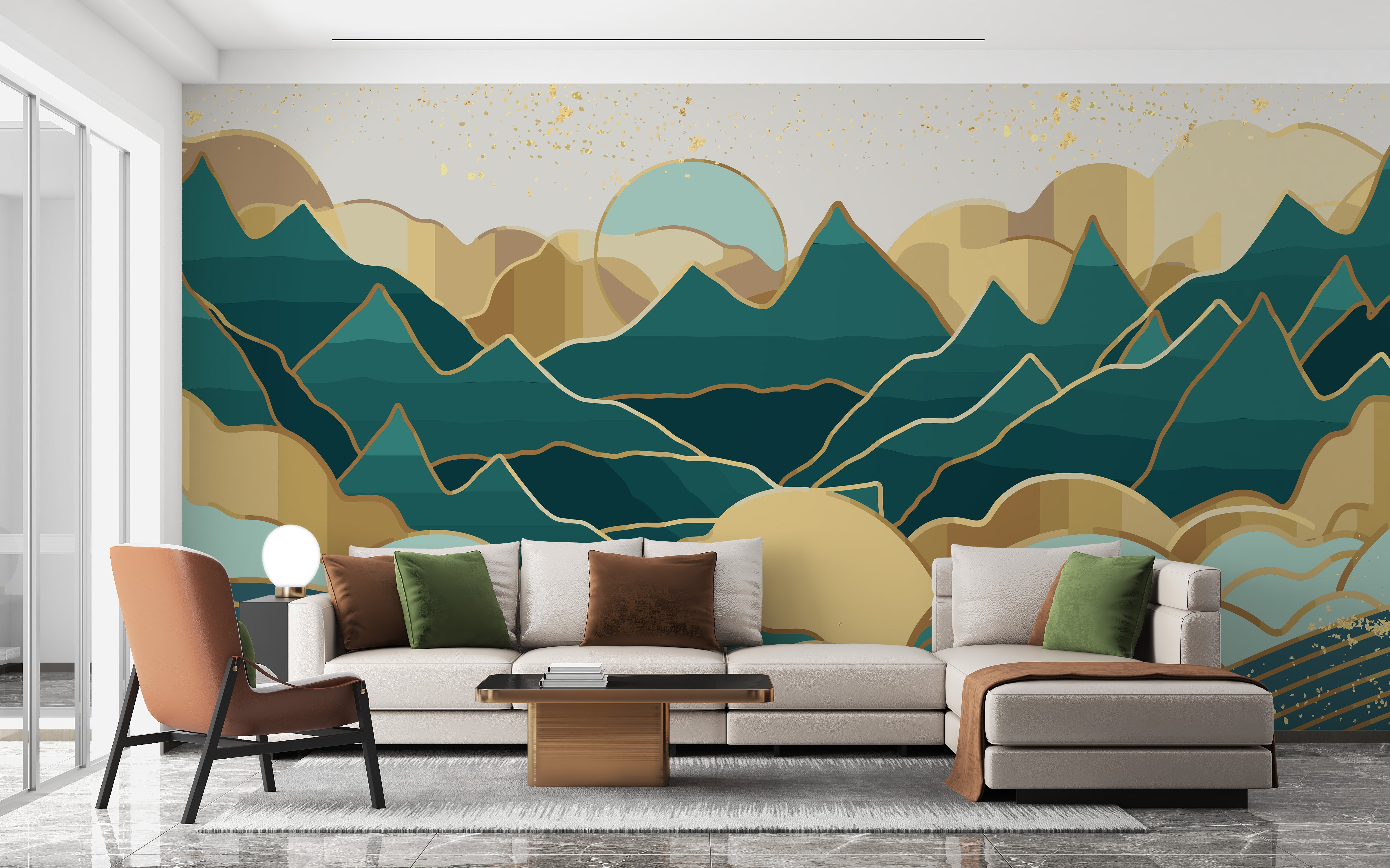 Golden Green Handmade Mount 3D Wallpaper Mural - Giffywalls