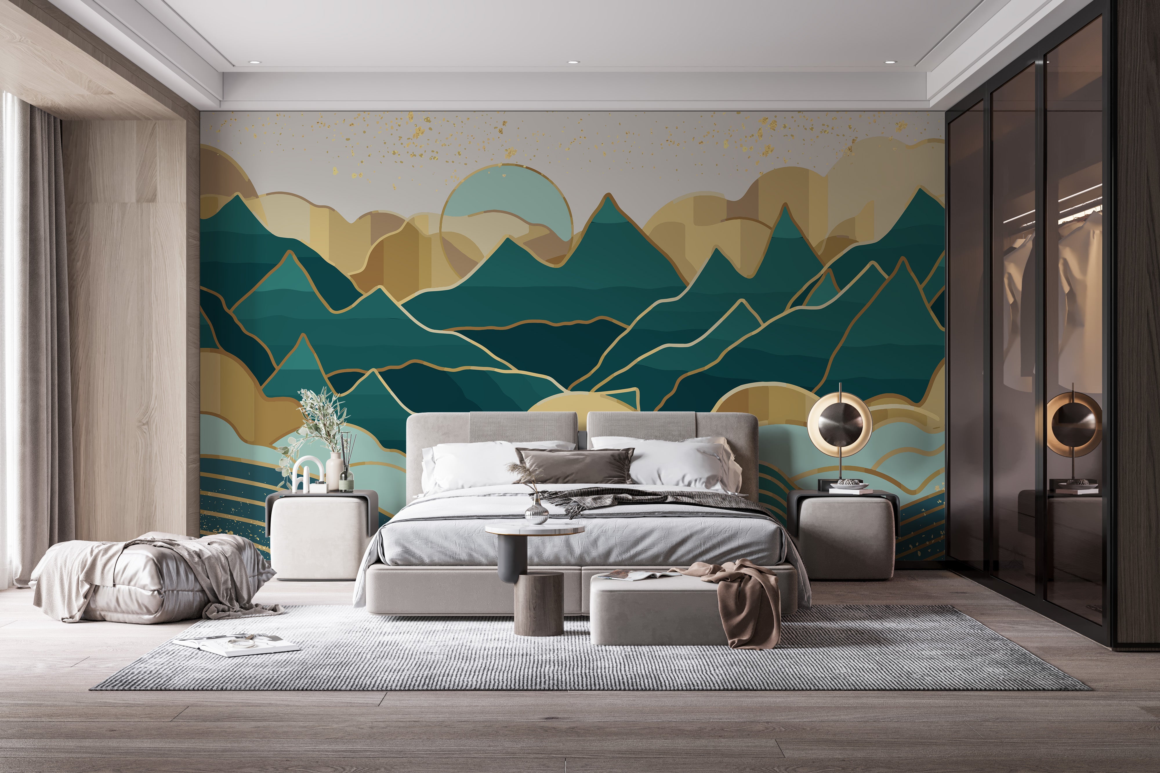 3D handmade mount wallpaper mural with golden green