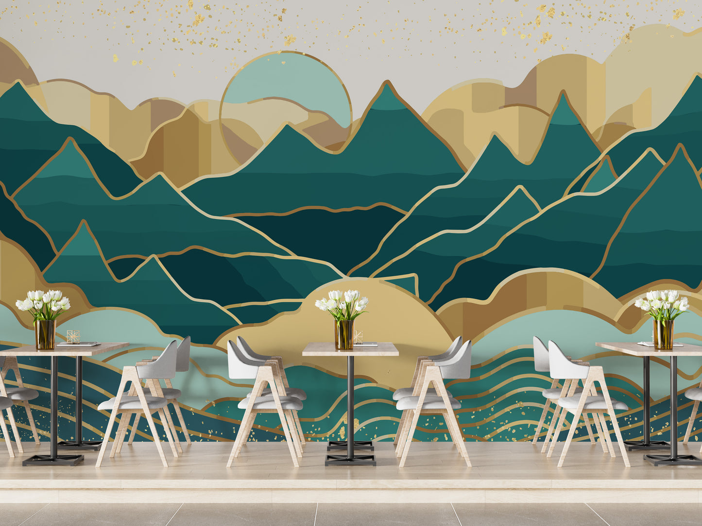 Golden Green Handmade Mount 3D Wallpaper Mural