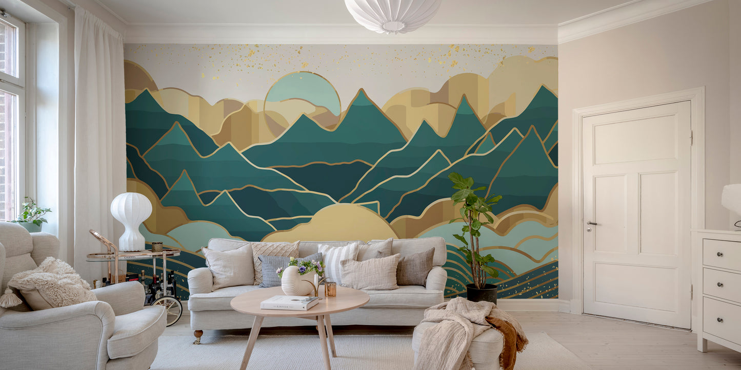 Golden Green Handmade Mount 3D Wallpaper Mural - Giffywalls