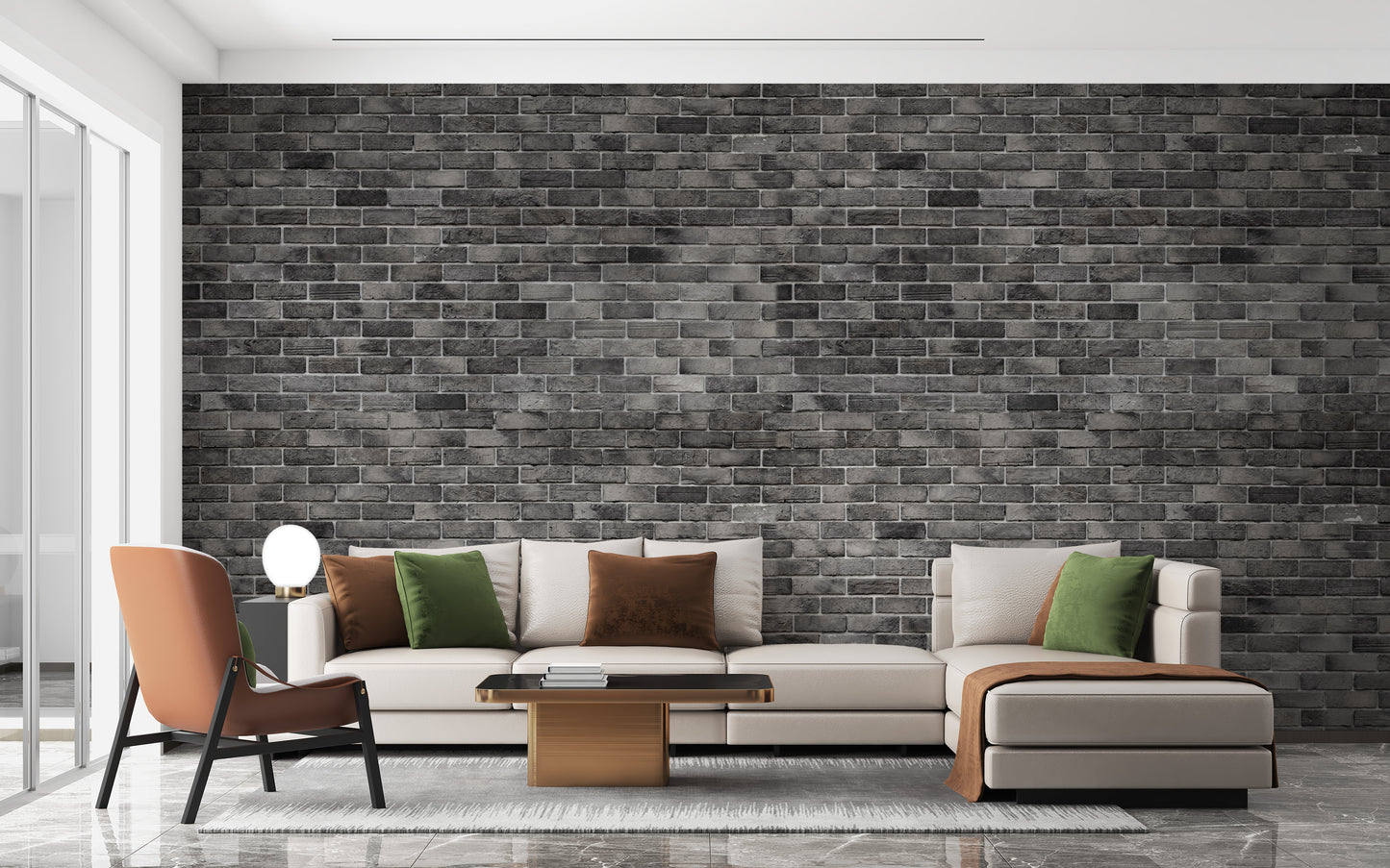 Textured dark grey brick wallpaper mural design