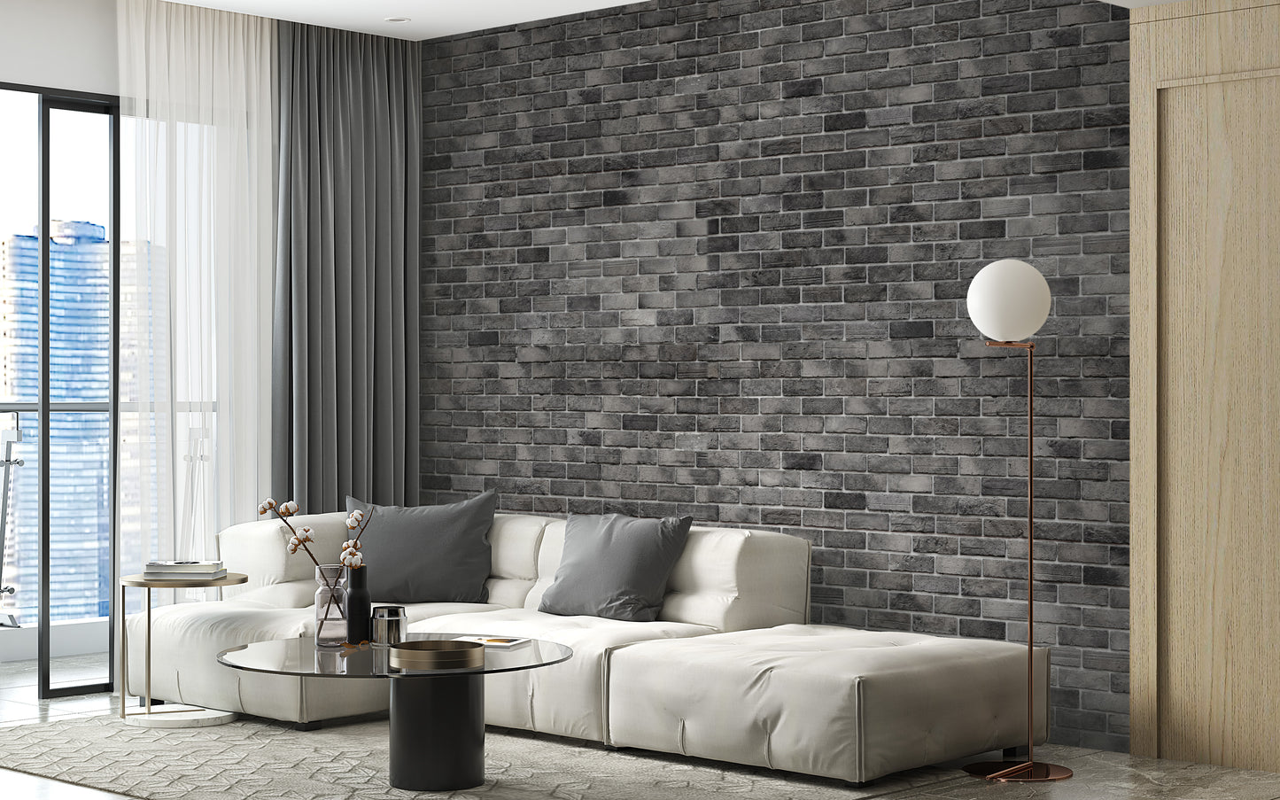 Dark Grey Brick Textured Wallpaper Mural