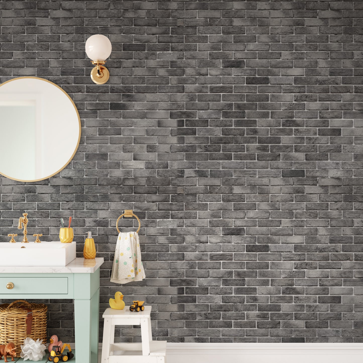 Dark Grey Brick Textured Wallpaper Mural