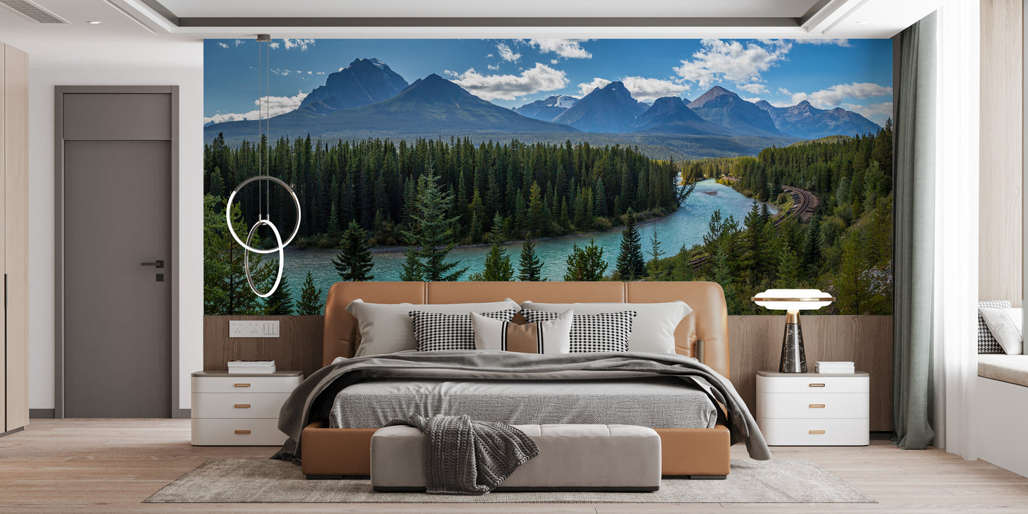 Green & Blue Natural Mountain Floating River Wallpaper Mural