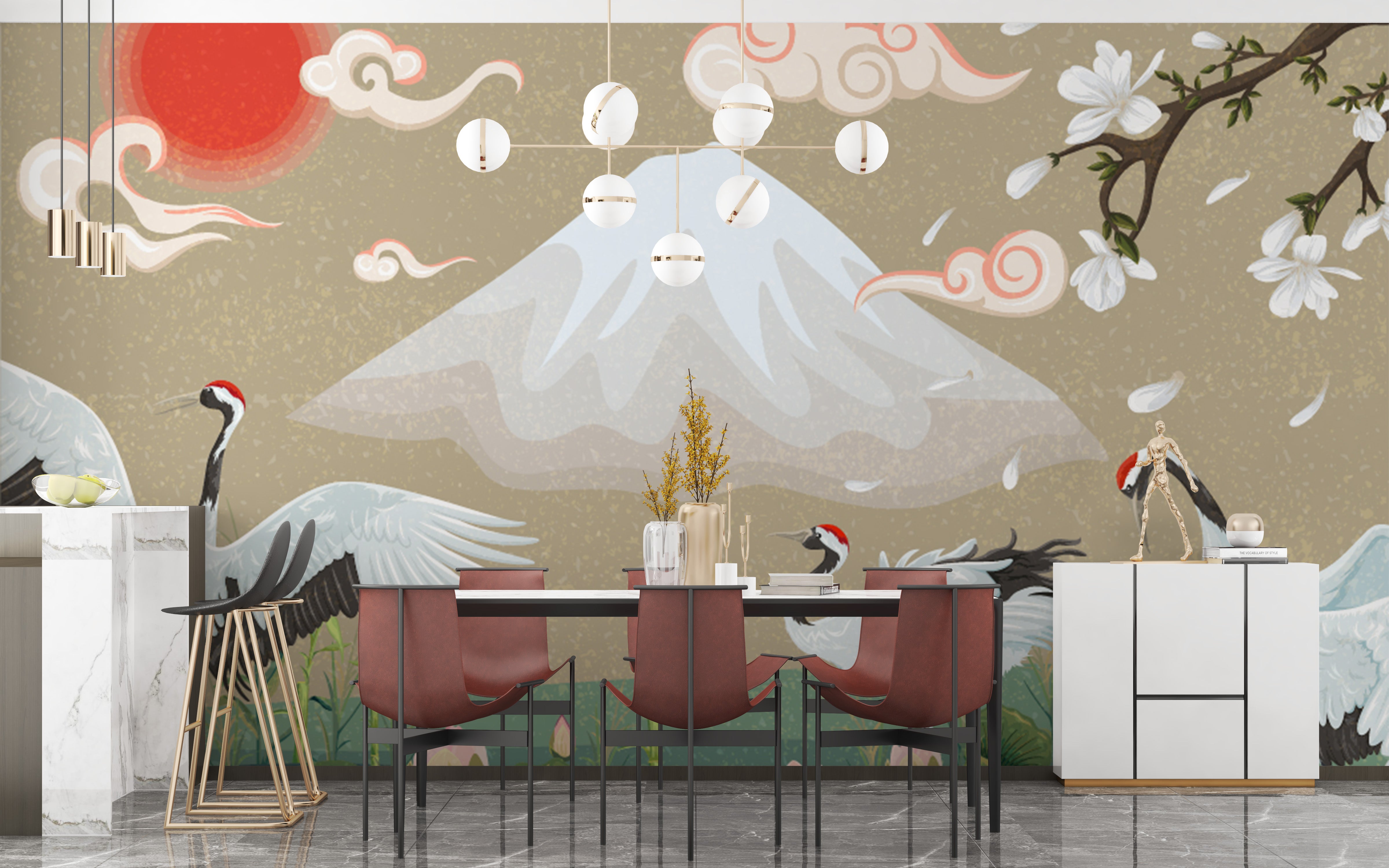 Blooming mountains mural for spring vibes
