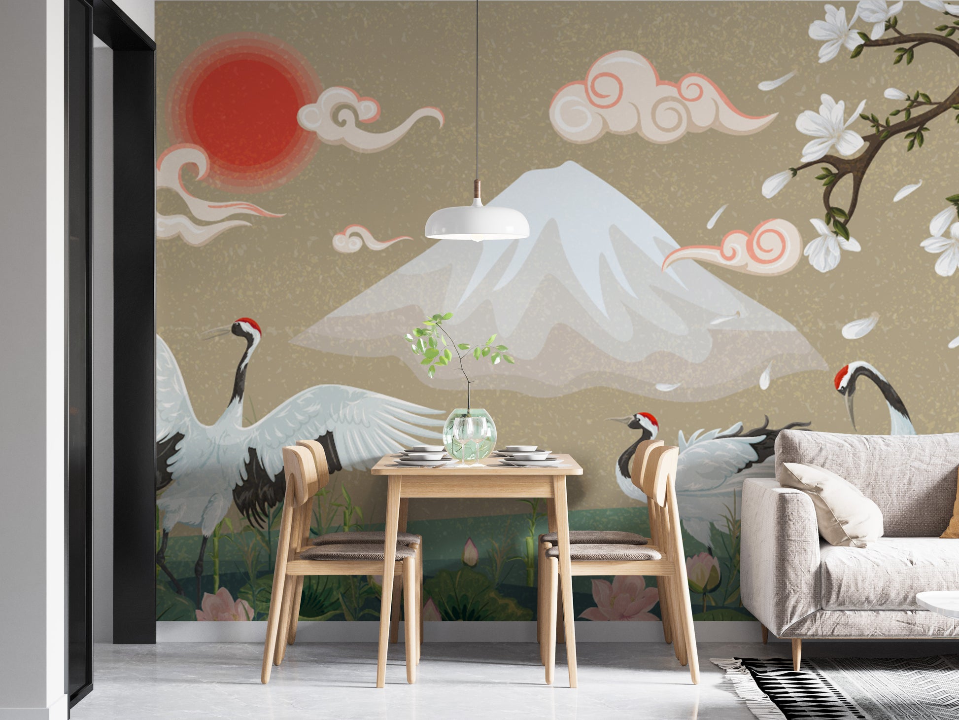 Spring-inspired mountain wallpaper decor
