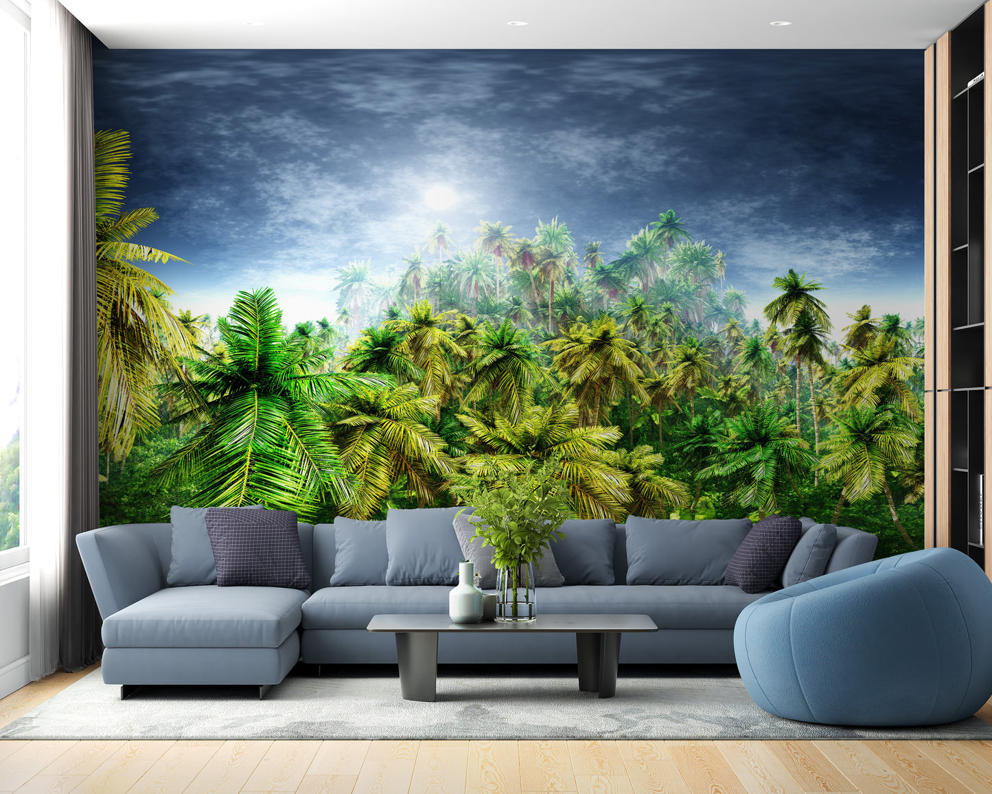 Vivid Green Rainy Morning Jungle Wallpaper Mural