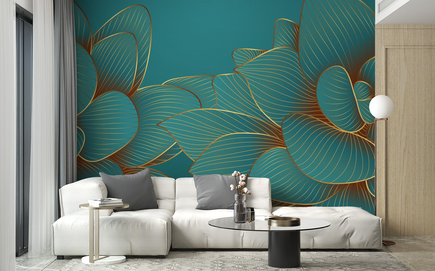 Gold Emerald Lotus Floral Wallpaper Mural