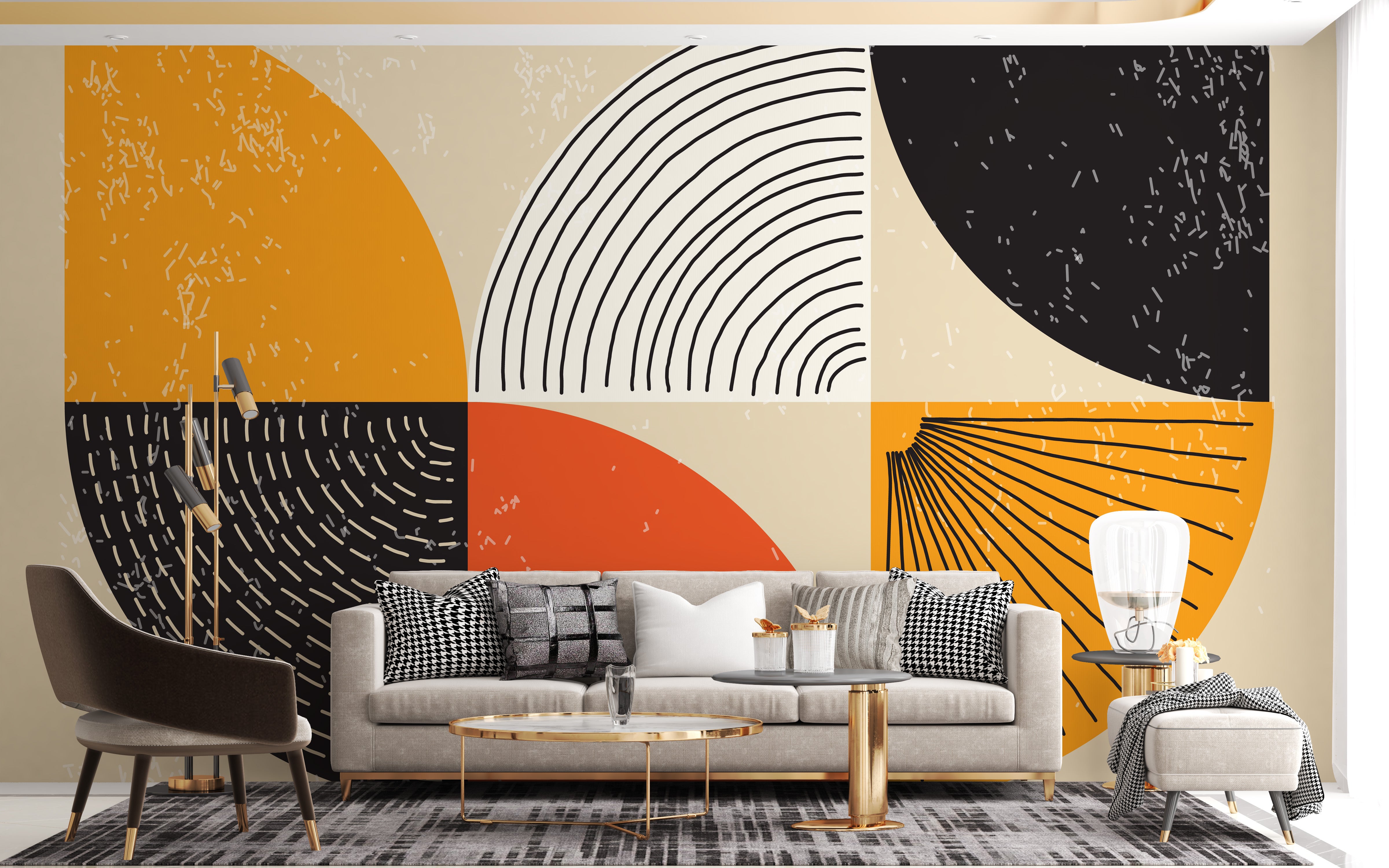 Vibrant geometric Art Deco wallpaper design
