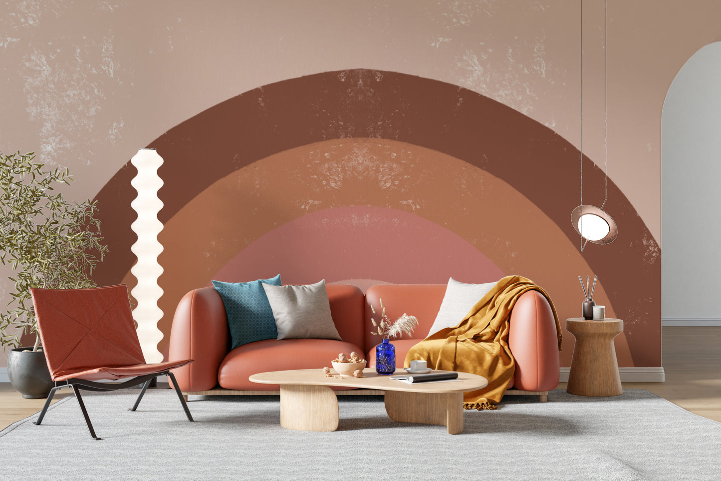 Brown Boho Kids Rainbow Wallpaper Mural